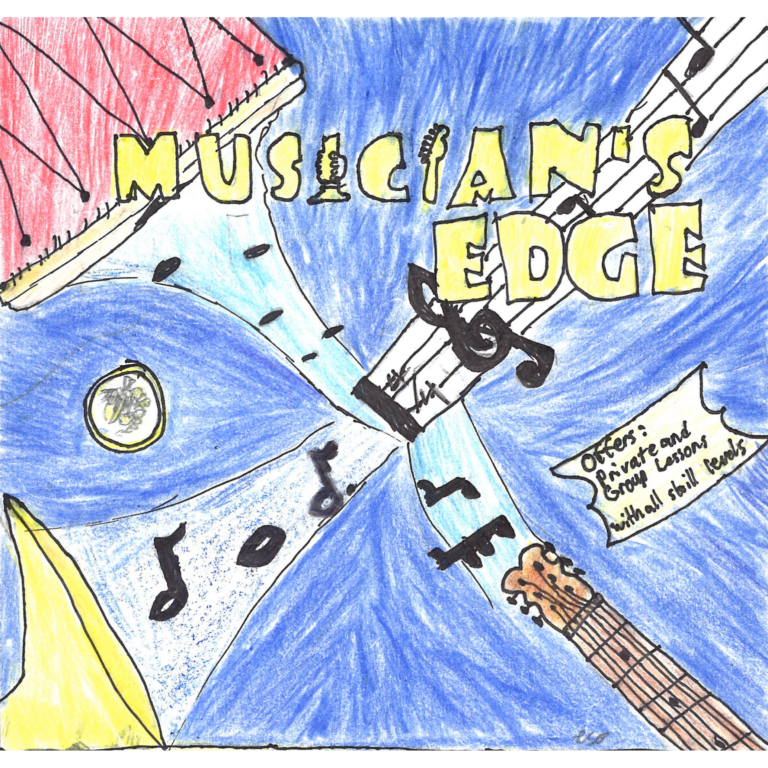 Student drawn ad for Musician's Edge