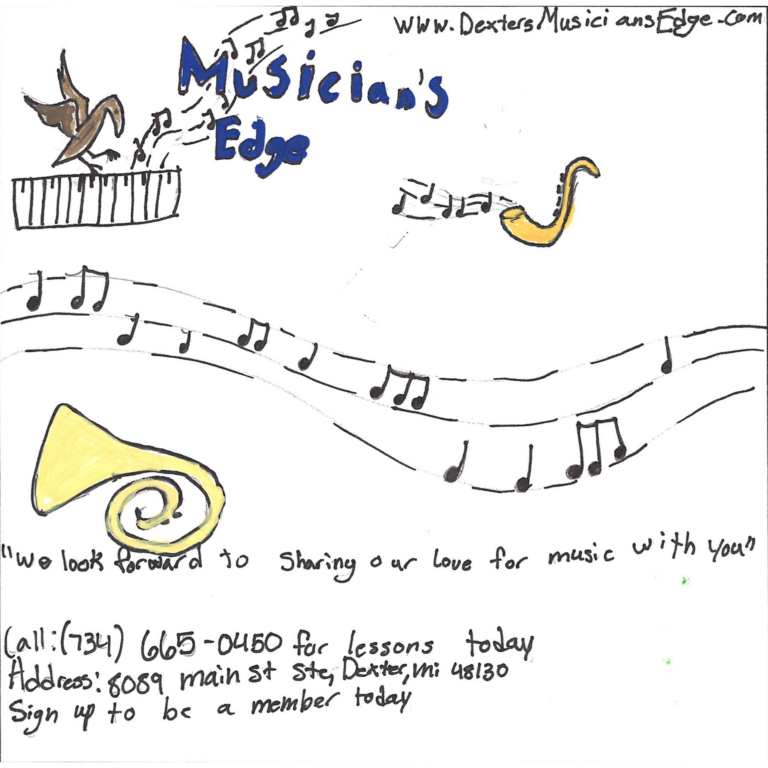 Student drawn ad for Musician's Edge