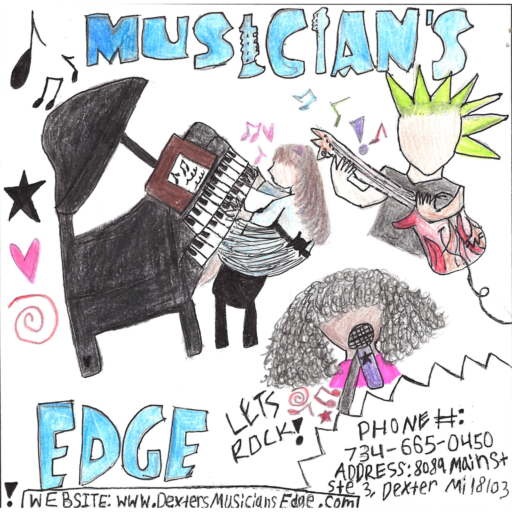 Student drawn ad for Musician's Edge