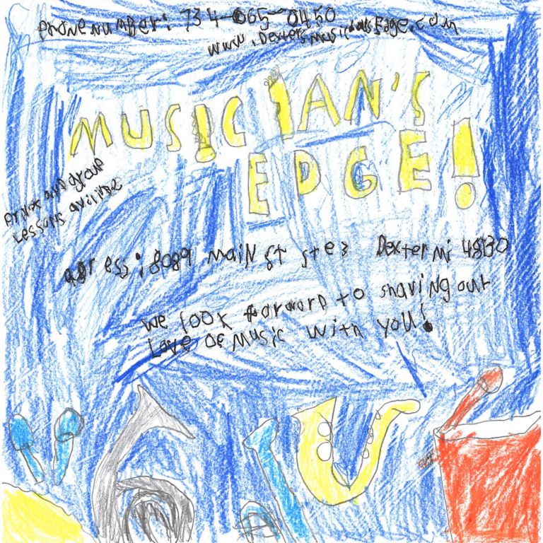 Student drawn ad for Musician's Edge