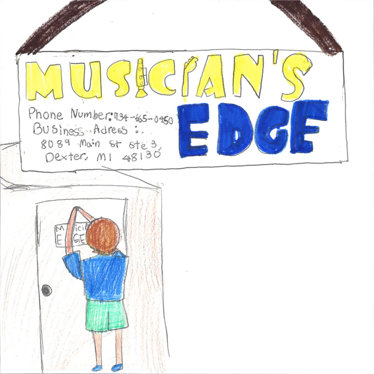 Student drawn ad for Musician's Edge