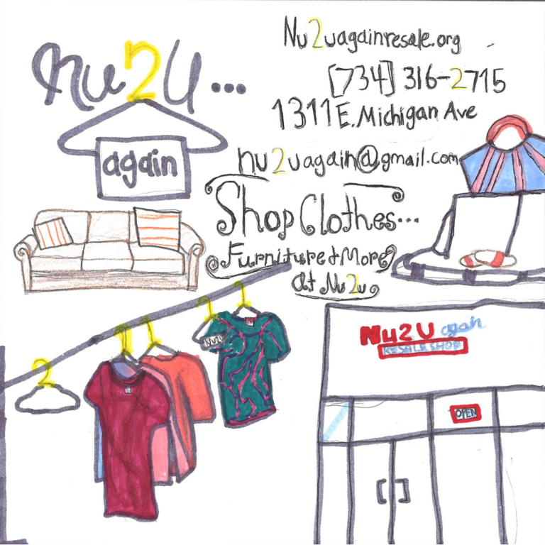 Student drawn ad for Nu2U Again Resale Shop