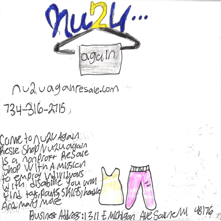 Student drawn ad for Nu2U Again Resale Shop