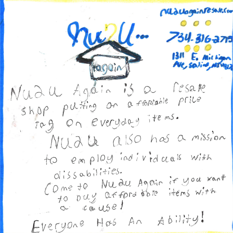 Student drawn ad for Nu2U Again Resale Shop