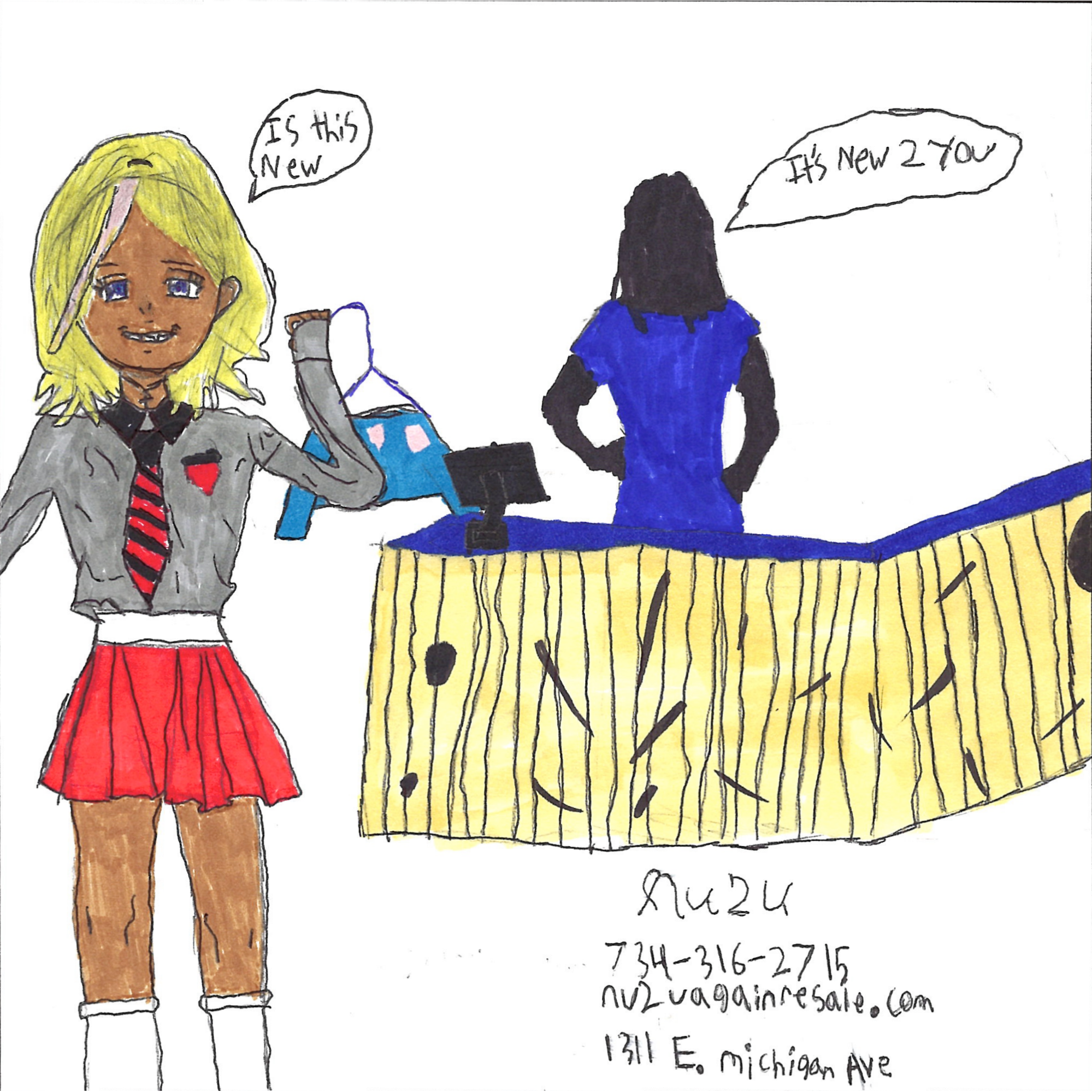 Student drawn ad for Nu2U Again Resale Shop