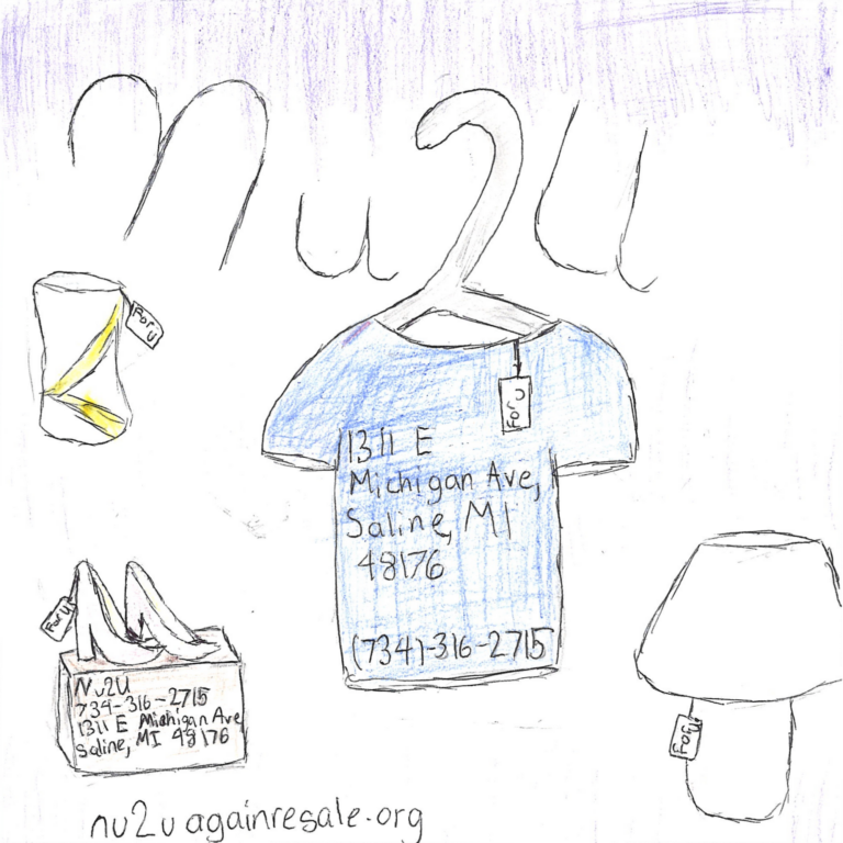 Student drawn ad for Nu2U Again Resale Shop
