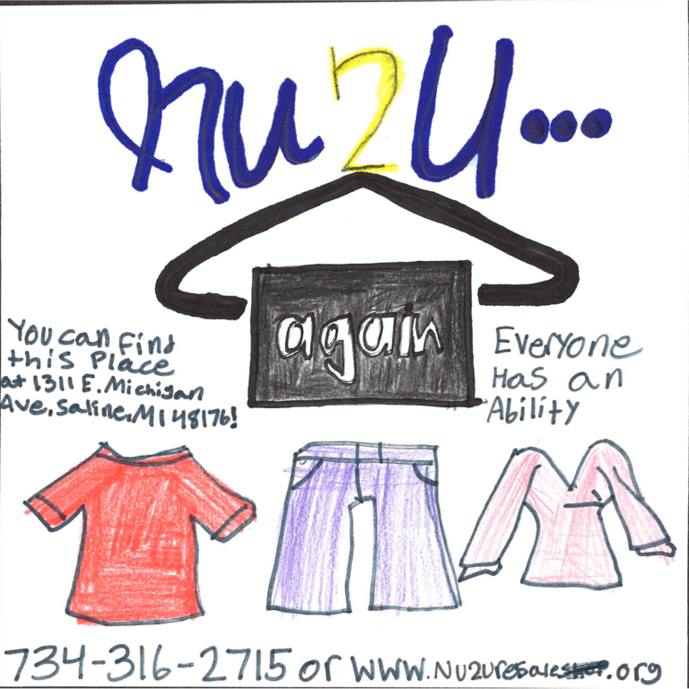 Student drawn ad for Nu2U Again Resale Shop