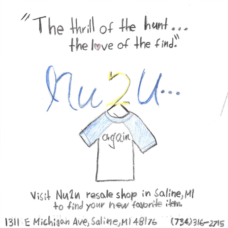 Student drawn ad for Nu2U Again Resale Shop