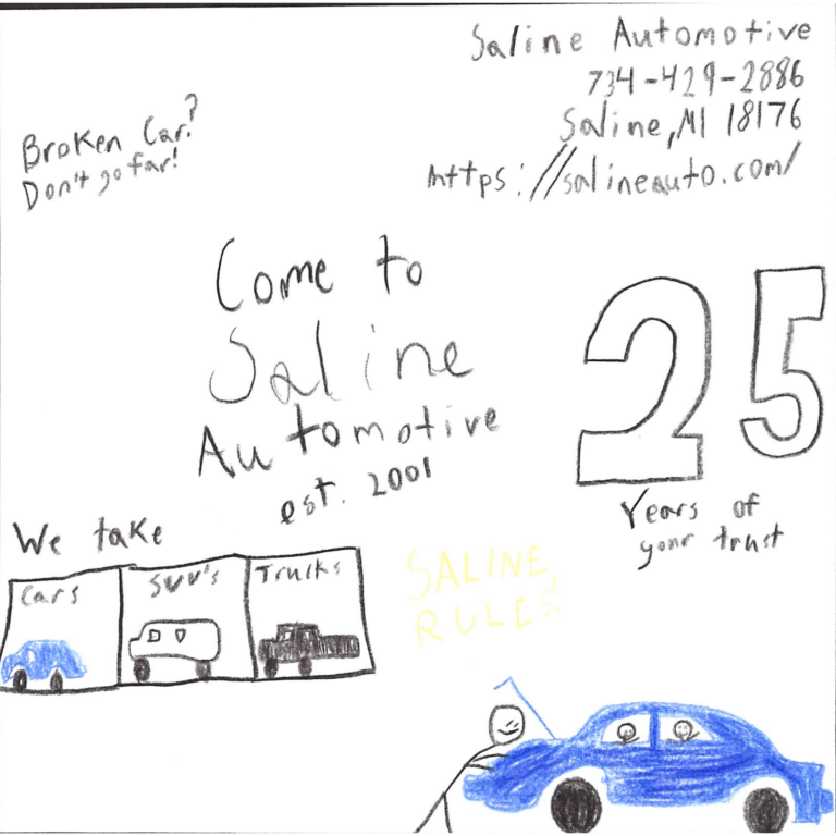 Student drawn ad for Saline Automotive