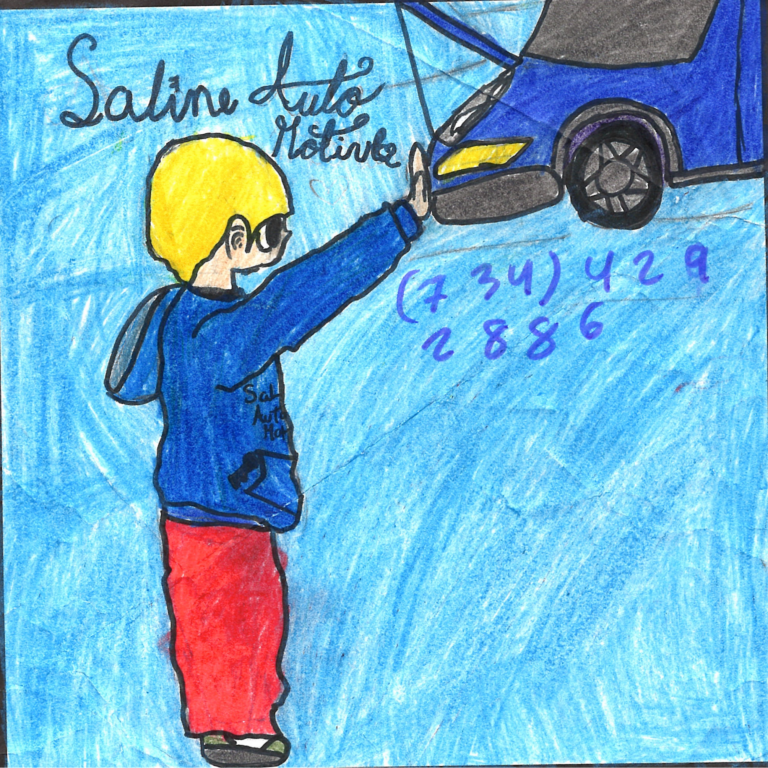 Student drawn ad for Saline Automotive