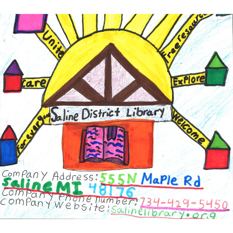 Student drawn ad for Saline District Library
