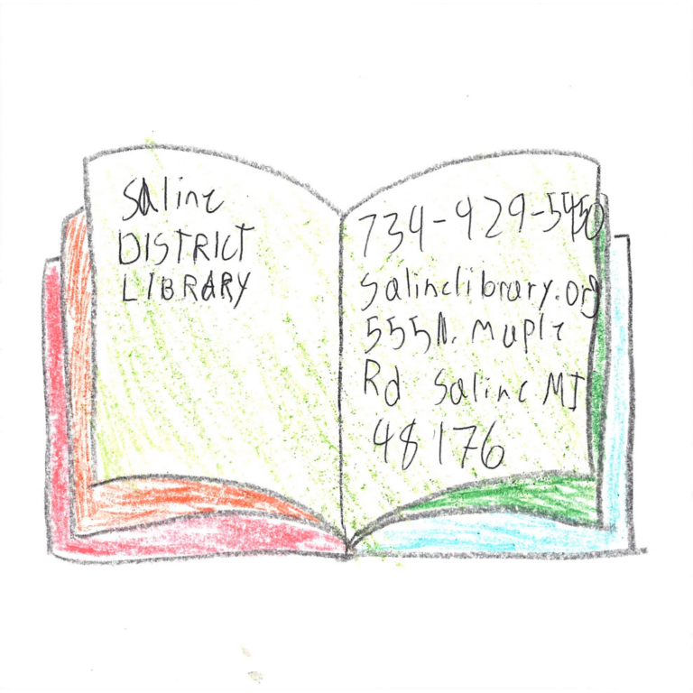 Student drawn ad for Saline District Library