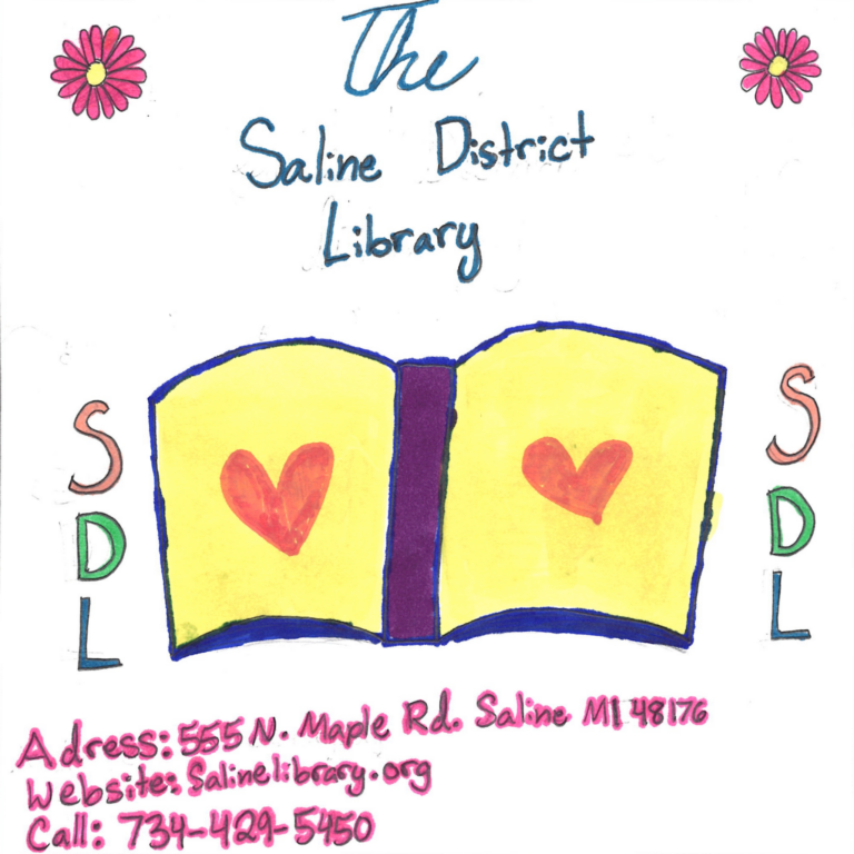 Student drawn ad for Saline District Library