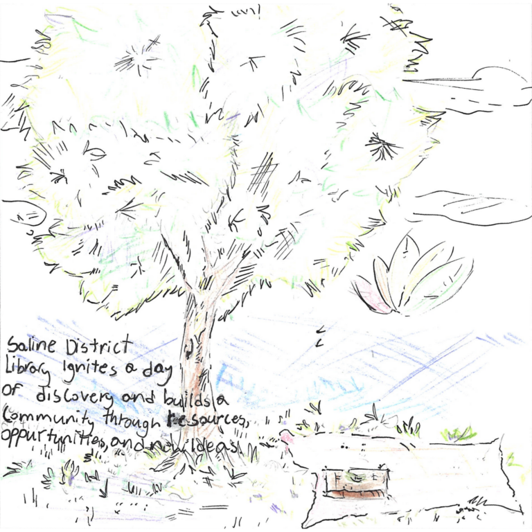 Student drawn ad for Saline District Library