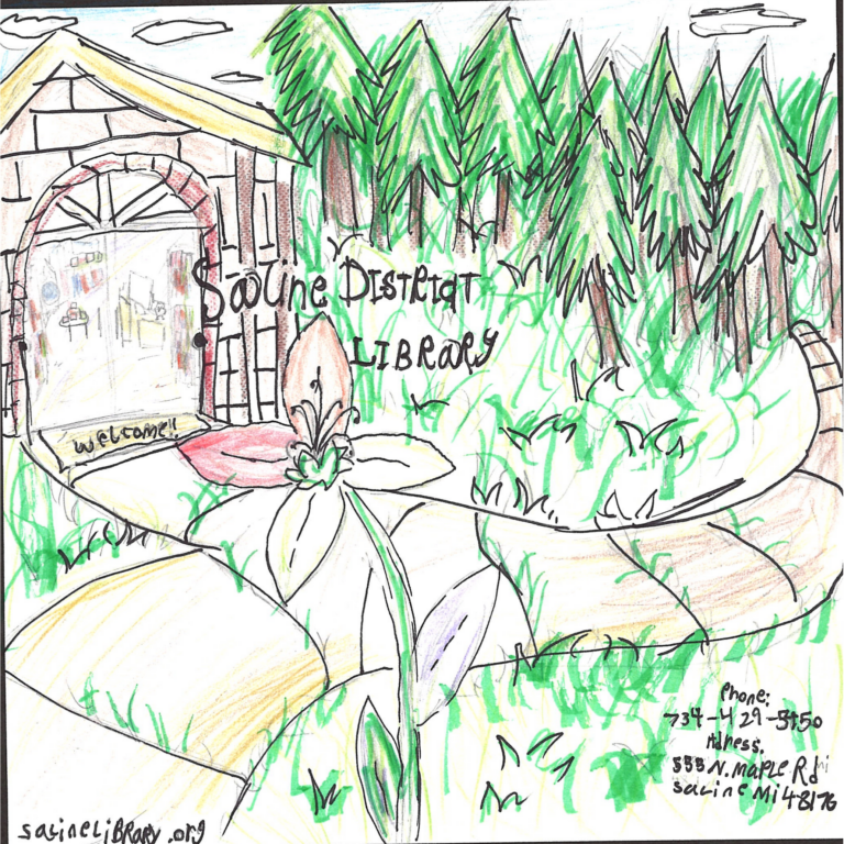 Student drawn ad for Saline District Library