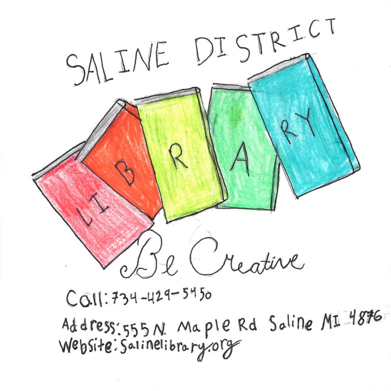 Student drawn ad for Saline District Library