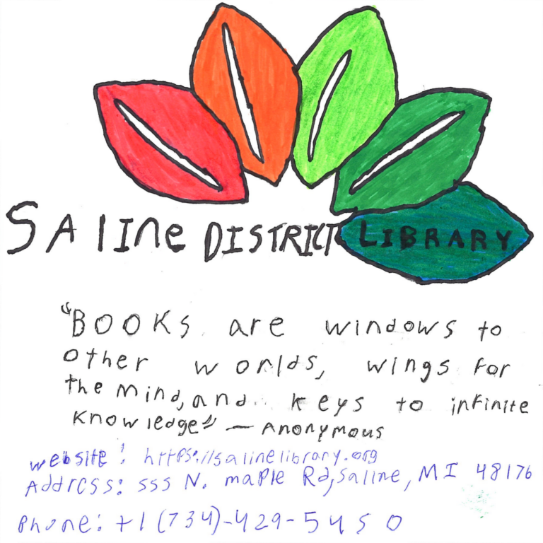 Student drawn ad for Saline District Library