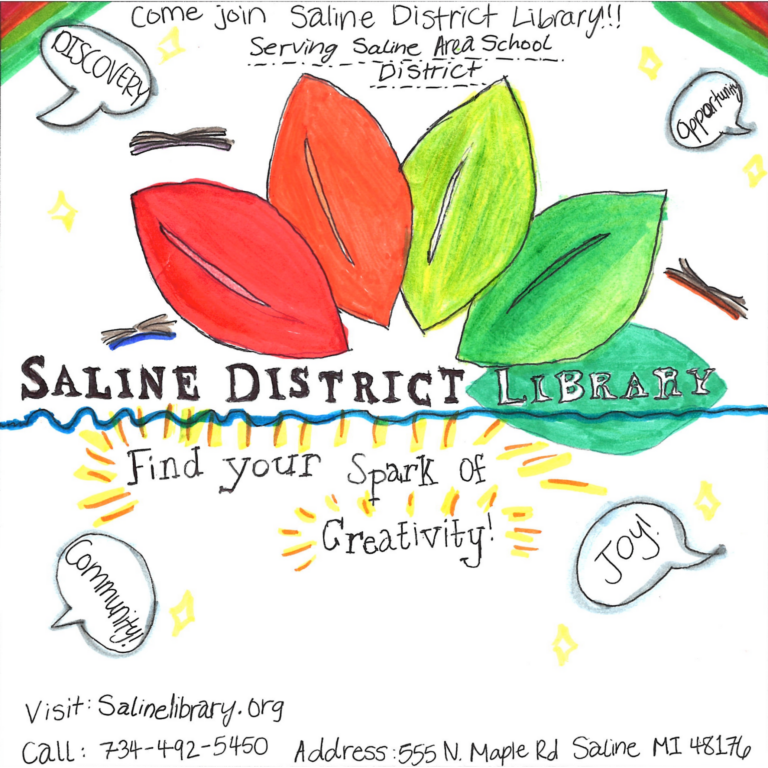 Student drawn ad for Saline District Library