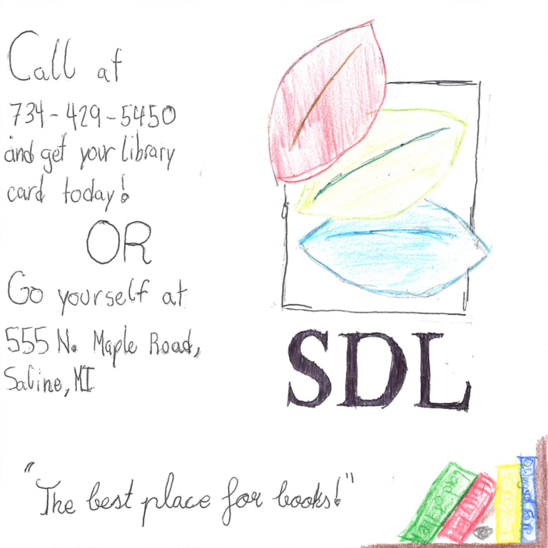 Student drawn ad for Saline District Library