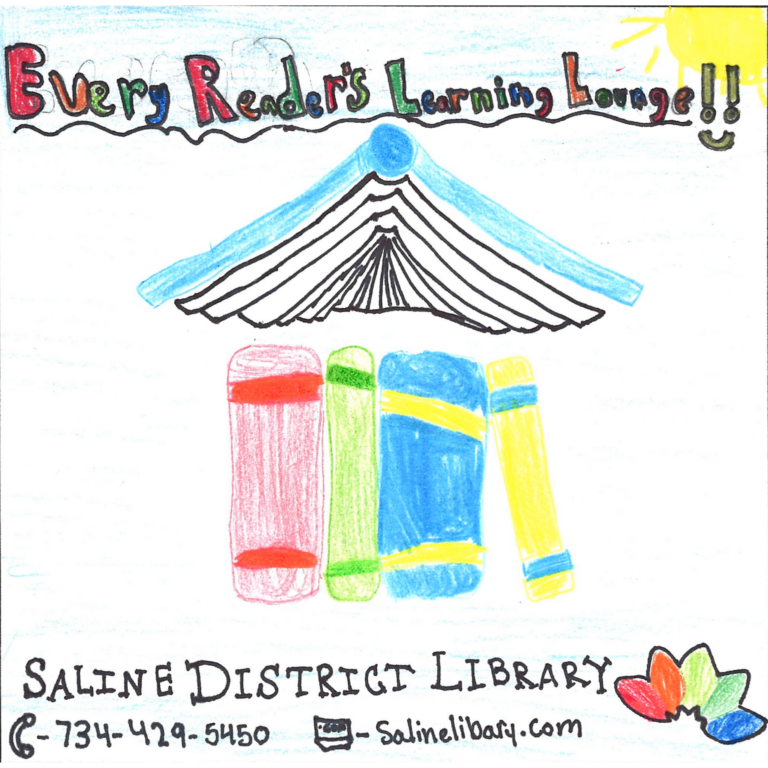 Student drawn ad for Saline District Library