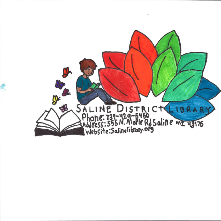 Student drawn ad for Saline District Library