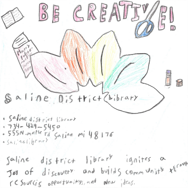 Student drawn ad for Saline District Library