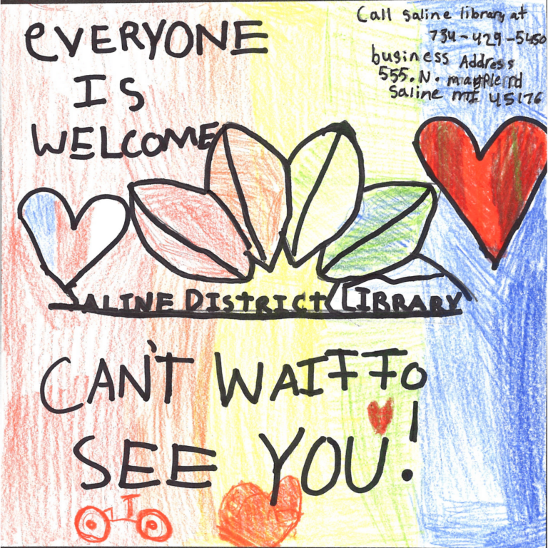 Student drawn ad for Saline District Library