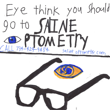 Student drawn ad for Saline Optometry