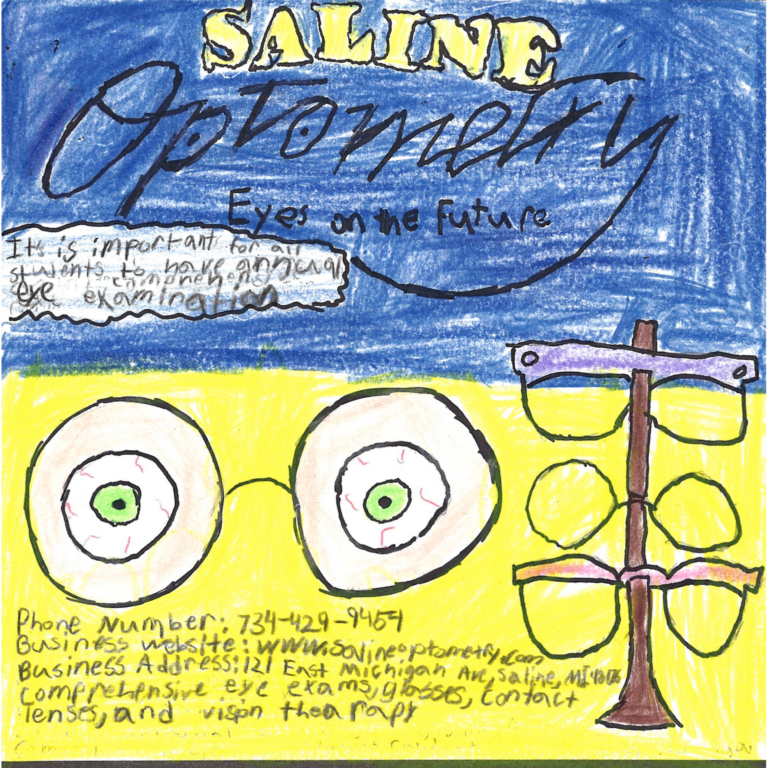 Student drawn ad for Saline Optometry
