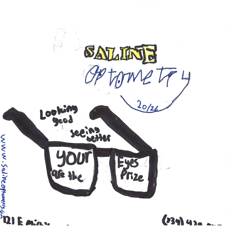 Student drawn ad for Saline Optometry