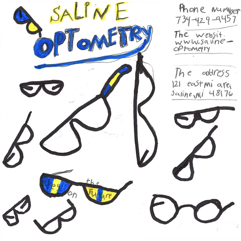 Student drawn ad for Saline Optometry