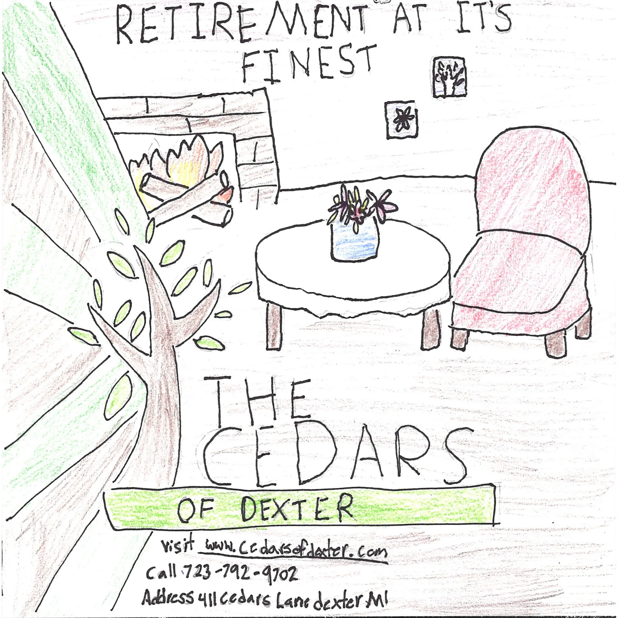 Student drawn ad for The Cedars of Dexter