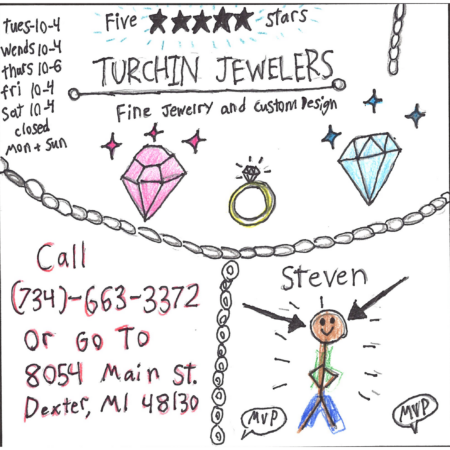 Student drawn ad for Turchin Jewelers