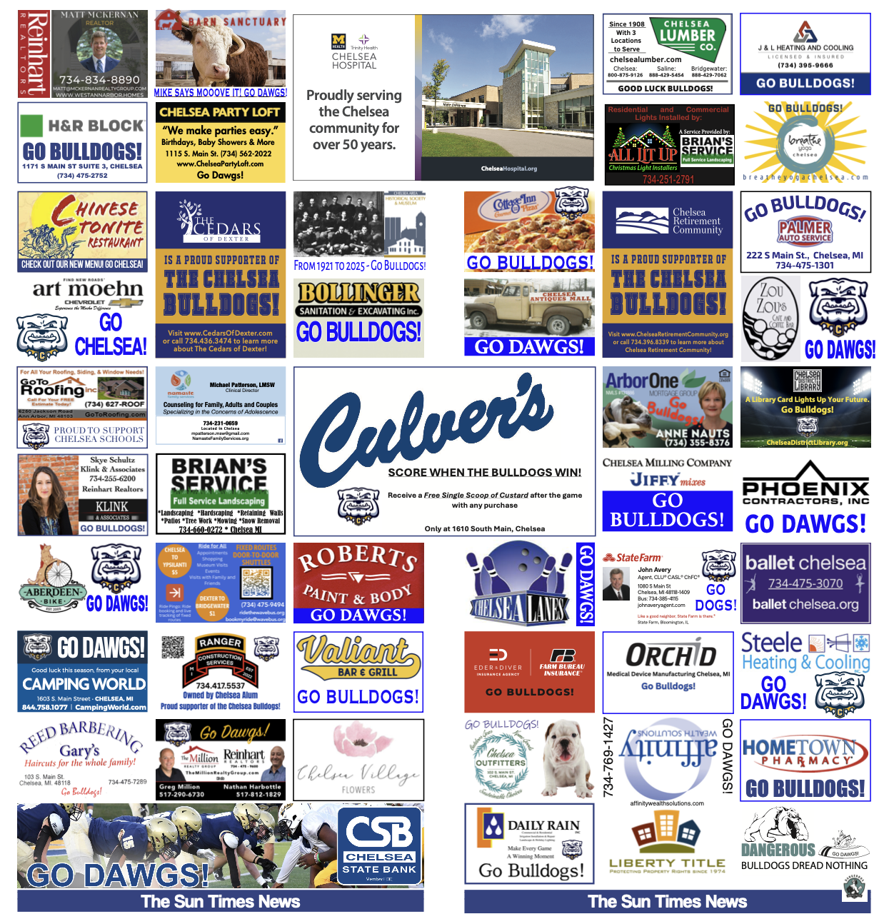 Chelsea Bulldogs Spirit Page — back with local business ads