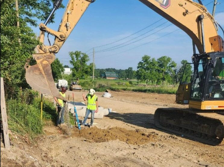 Scio Church Rd at Zeeb Rd Roundabout: Drainage Work Underway 